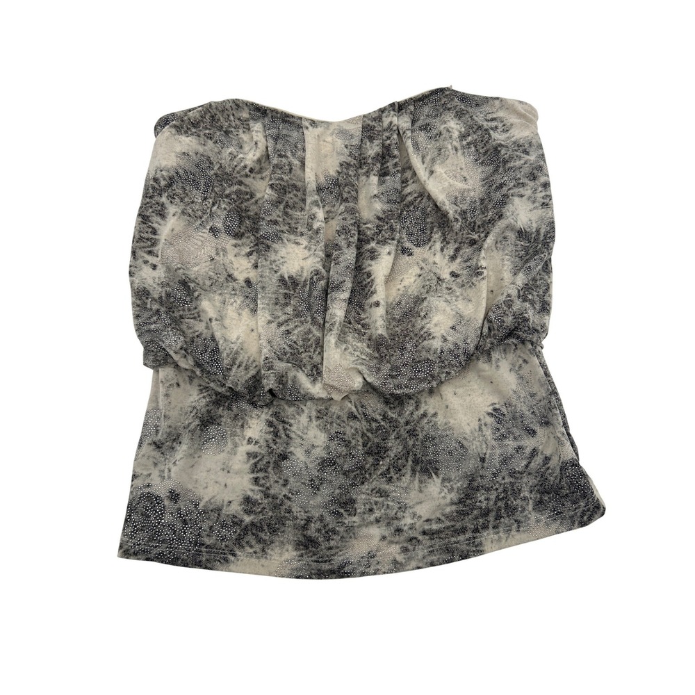 Windsor Womens Large Strapless Blouson Tube Top Gray White Rhinestone T10054BBC